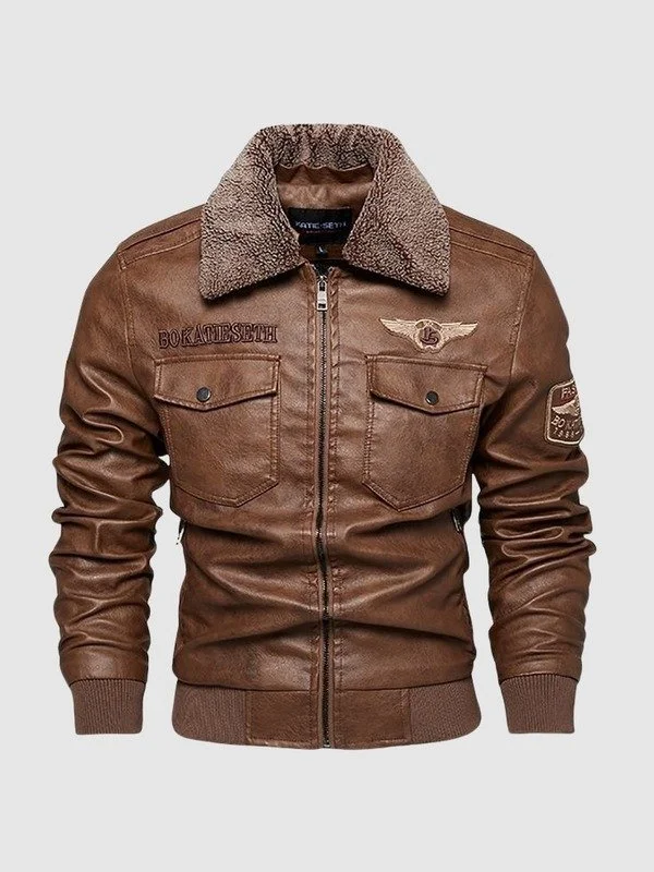 Biker Brown Leather Jacket Mens